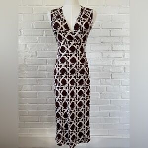 Diane von Furstenberg Vintage Silk Wrap Dress Size 0 Brown Geometric Midi DVF